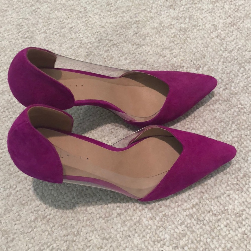 Leith Magenta suede clear sided pumps. Size 9.5